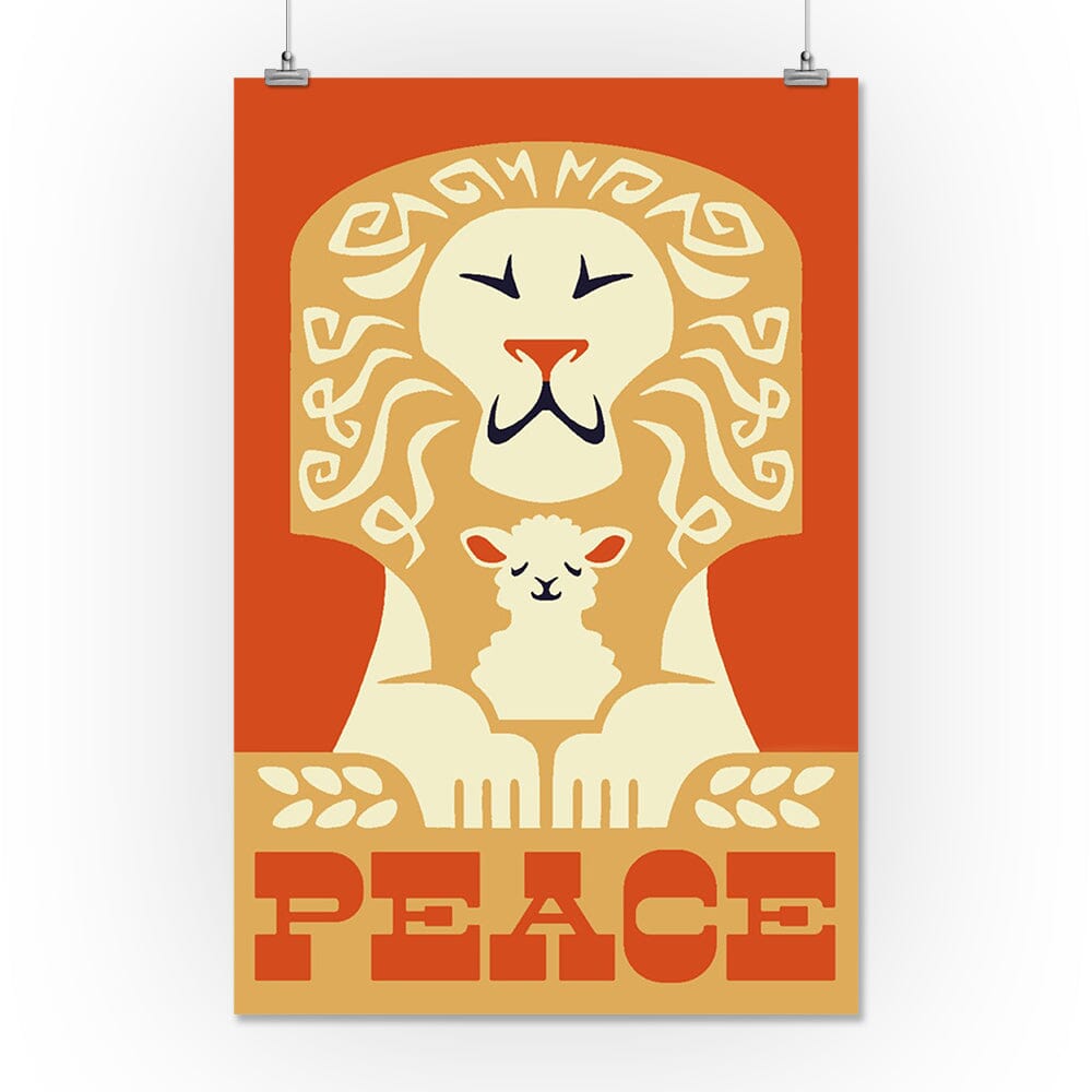 Peace on Earth, Lion, Retro Christmas, Art & Giclee Prints Art Lantern Press 16 x 24 Giclee Print 