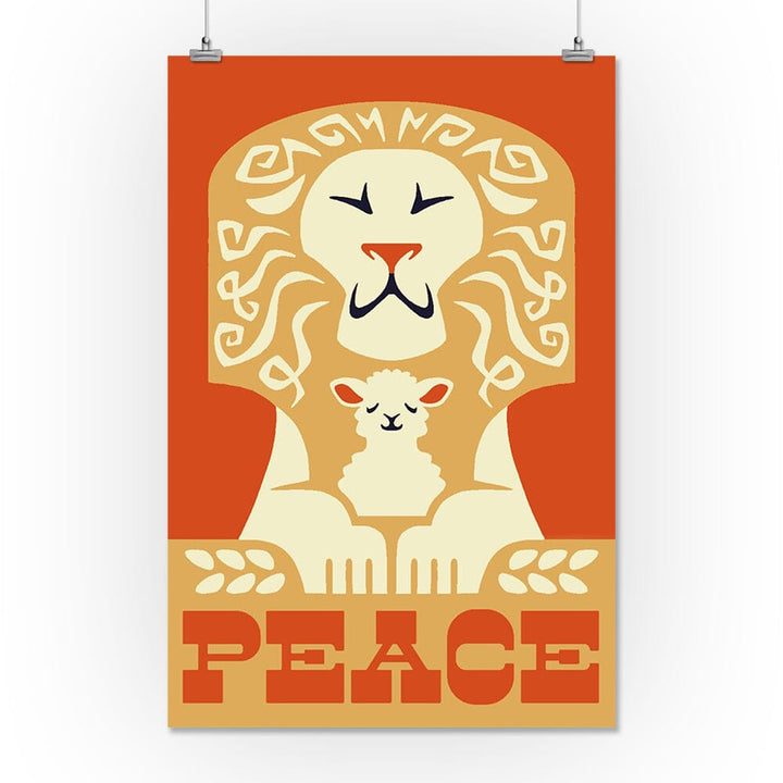 Peace on Earth, Lion, Retro Christmas, Art & Giclee Prints Art Lantern Press 16 x 24 Giclee Print 