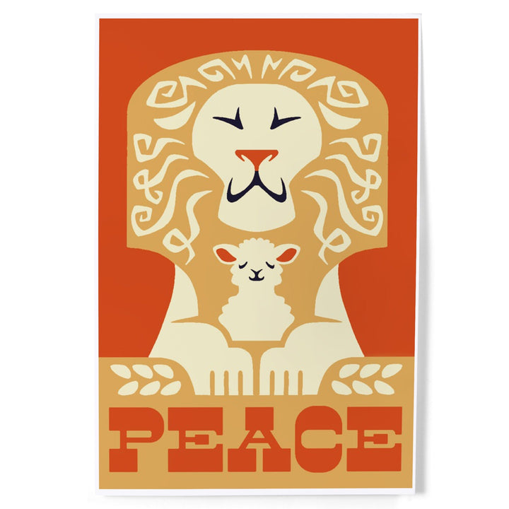 Peace on Earth, Lion, Retro Christmas, Art & Giclee Prints Art Lantern Press 