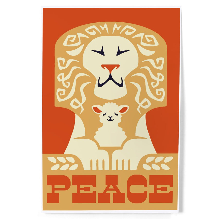 Peace on Earth, Lion, Retro Christmas, Art & Giclee Prints Art Lantern Press 