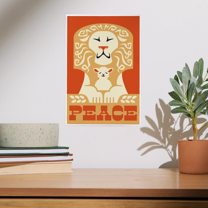 Peace on Earth, Lion, Retro Christmas, Art & Giclee Prints Art Lantern Press 