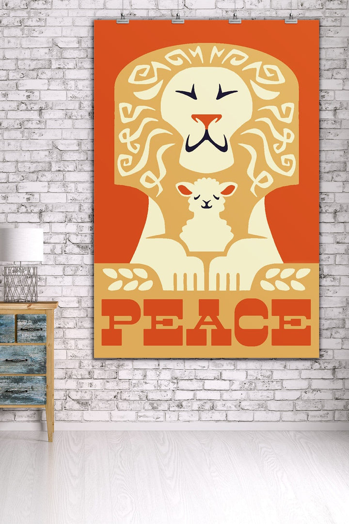 Peace on Earth, Lion, Retro Christmas, Art & Giclee Prints Art Lantern Press 36 x 54 Giclee Print 