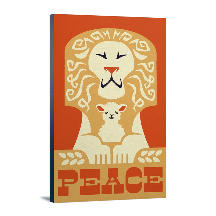 Peace on Earth, Lion, Retro Christmas, Lantern Press Artwork, Stretched Canvas Canvas Lantern Press 24x36 Stretched Canvas 