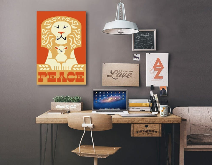 Peace on Earth, Lion, Retro Christmas, Lantern Press Artwork, Stretched Canvas Canvas Lantern Press 