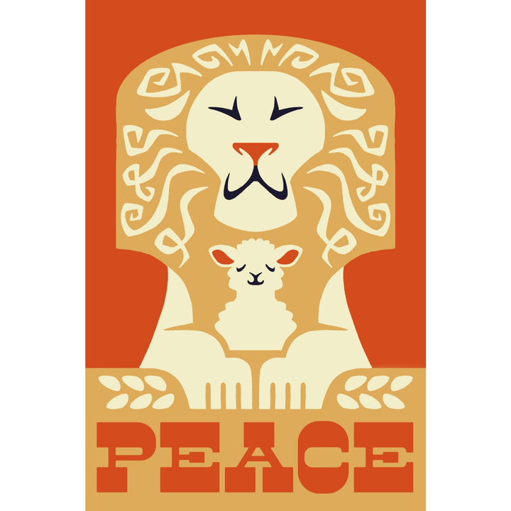 Peace on Earth, Lion, Retro Christmas, Lantern Press Artwork, Stretched Canvas Canvas Lantern Press 