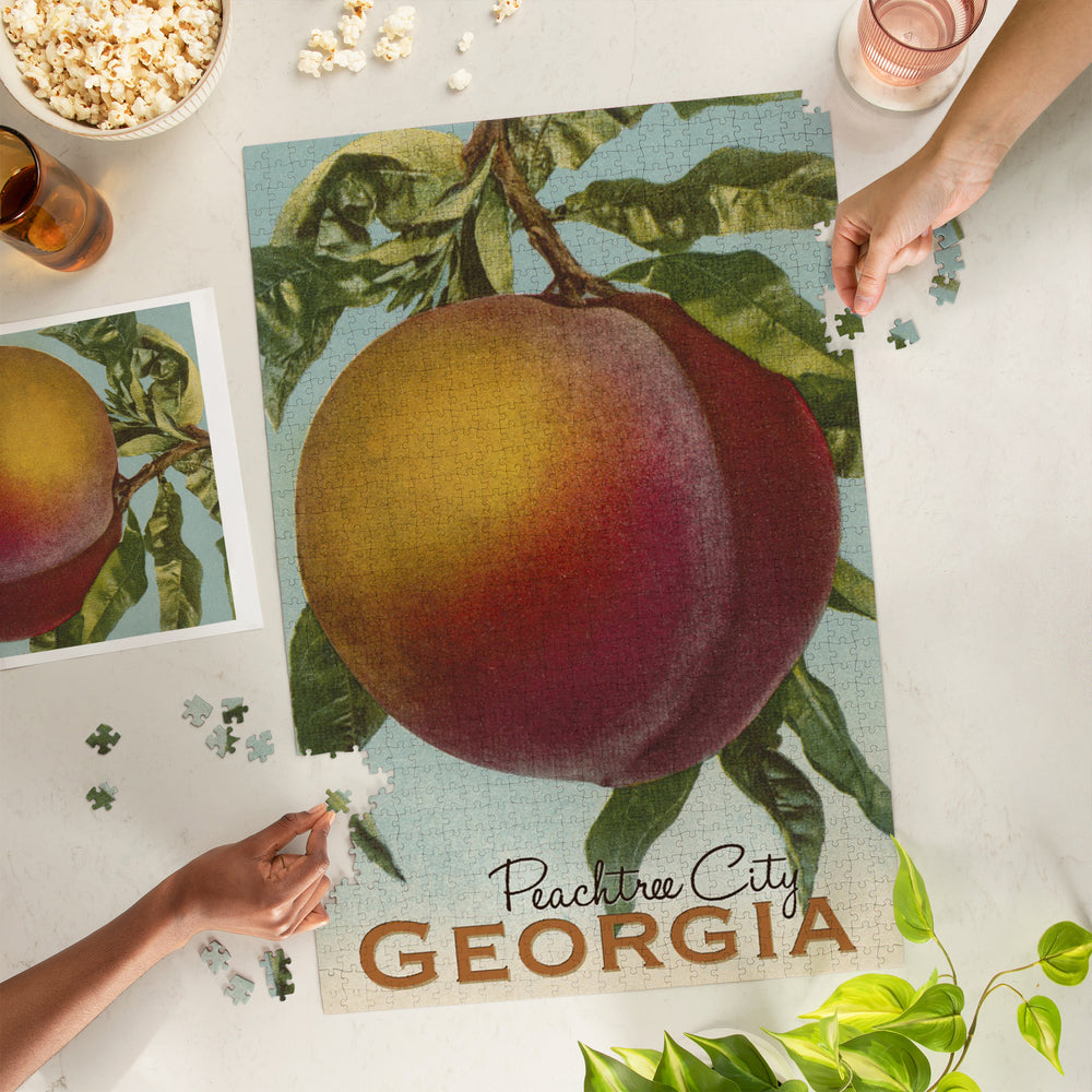 Peachtree City, Georgia, Georgia Peach, Vintage Lithograph, Jigsaw Puzzle Puzzle Lantern Press 