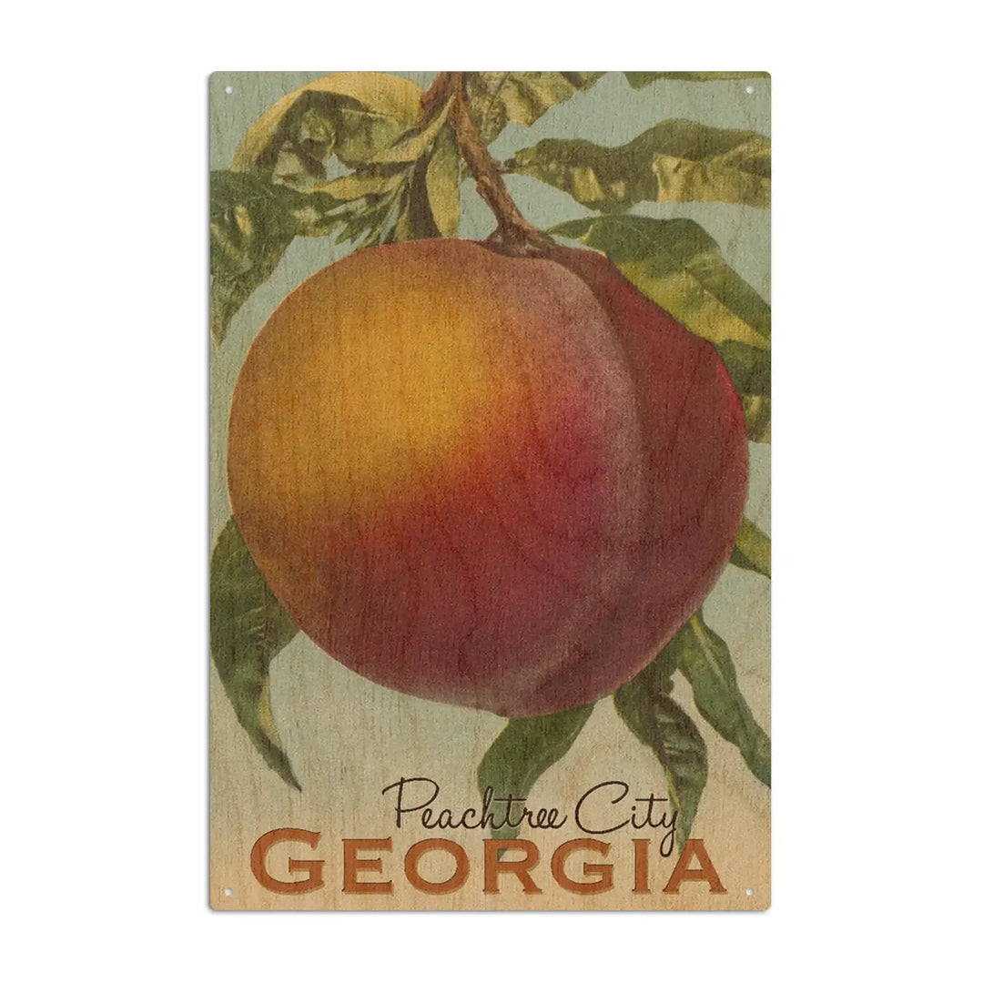 Peachtree City, Georgia, Georgia Peach, Vintage Lithograph, Wood Signs and Postcards Wood Lantern Press 10 x 15 Wood Sign 