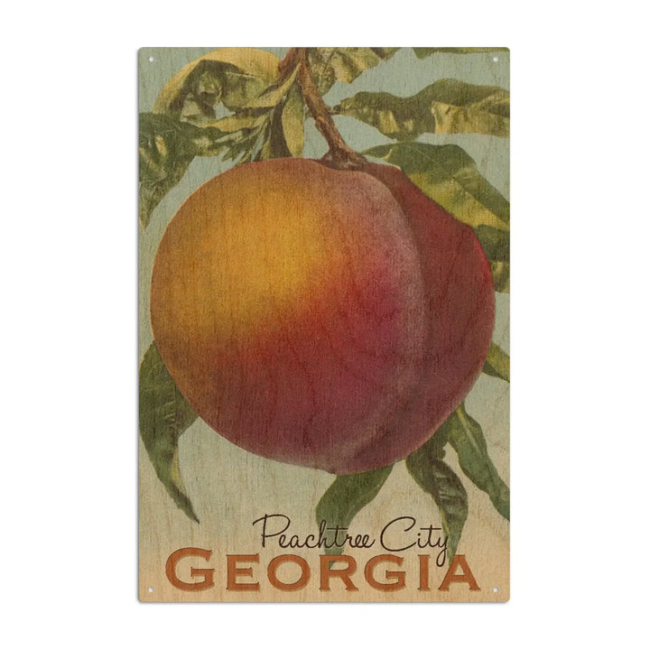 Peachtree City, Georgia, Georgia Peach, Vintage Lithograph, Wood Signs and Postcards Wood Lantern Press 10 x 15 Wood Sign 