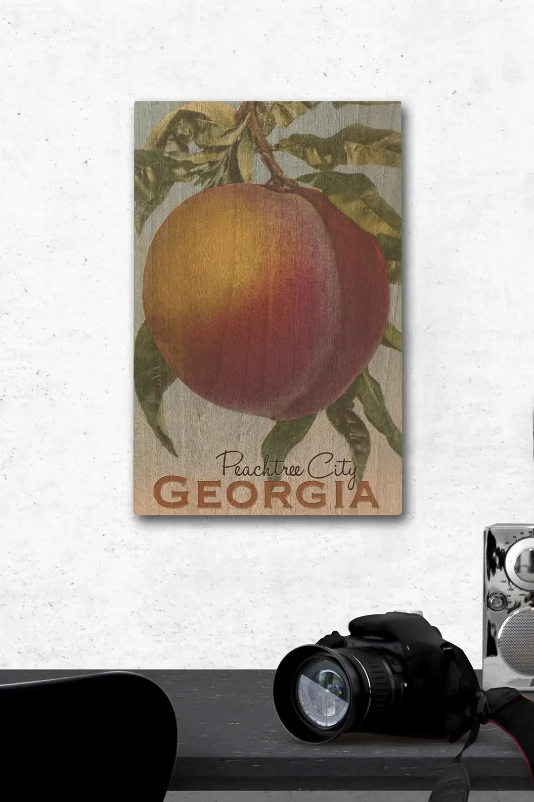 Peachtree City, Georgia, Georgia Peach, Vintage Lithograph, Wood Signs and Postcards Wood Lantern Press 12 x 18 Wood Gallery Print 