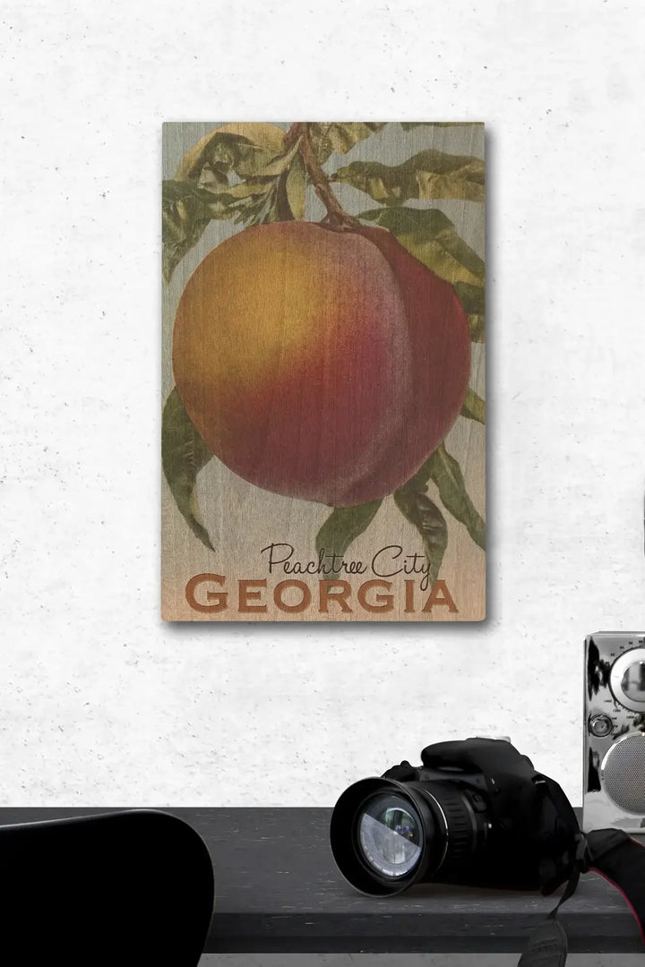 Peachtree City, Georgia, Georgia Peach, Vintage Lithograph, Wood Signs and Postcards Wood Lantern Press 12 x 18 Wood Gallery Print 