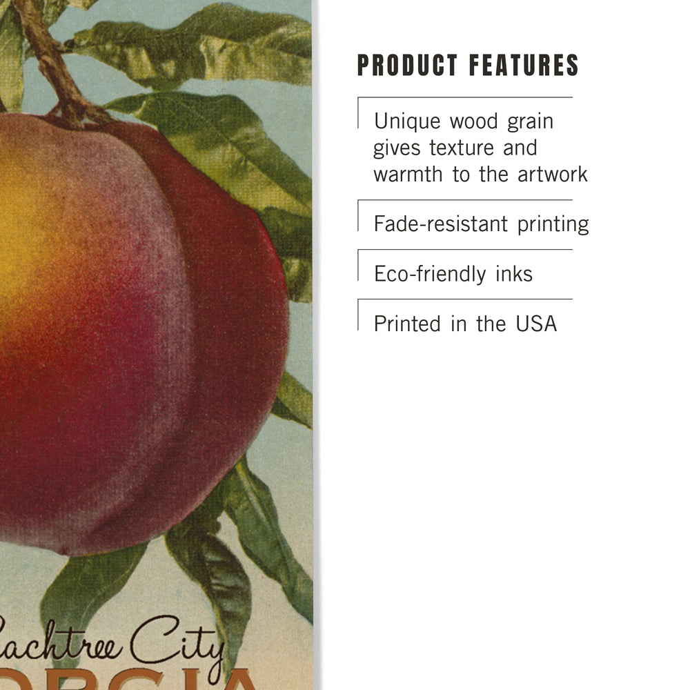 Peachtree City, Georgia, Georgia Peach, Vintage Lithograph, Wood Signs and Postcards Wood Lantern Press 