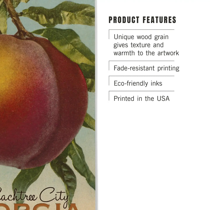 Peachtree City, Georgia, Georgia Peach, Vintage Lithograph, Wood Signs and Postcards Wood Lantern Press 