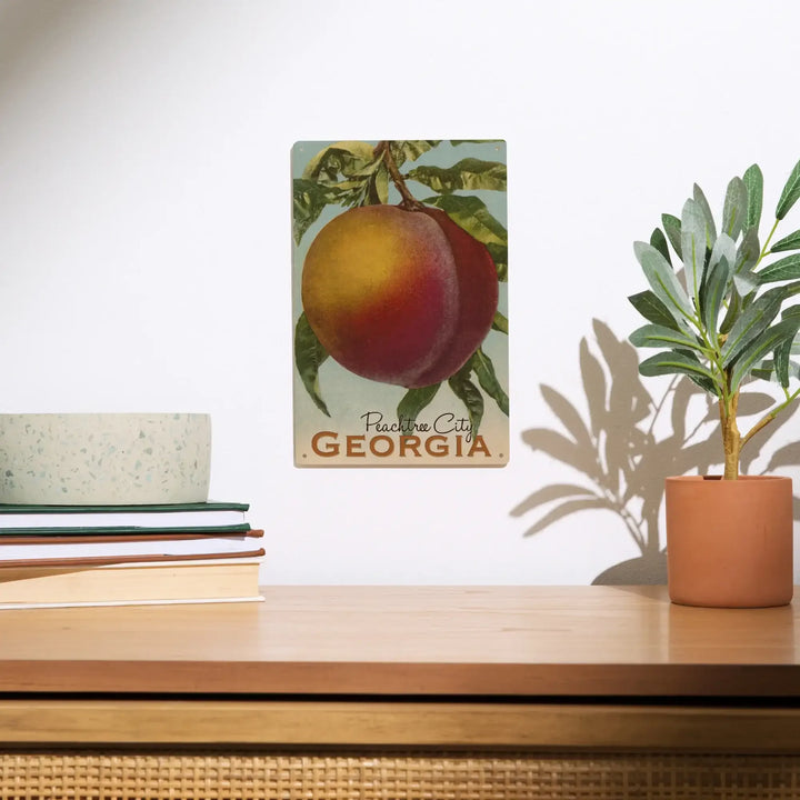 Peachtree City, Georgia, Georgia Peach, Vintage Lithograph, Wood Signs and Postcards Wood Lantern Press 