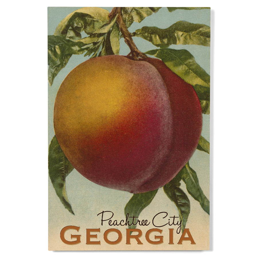 Peachtree City, Georgia, Georgia Peach, Vintage Lithograph, Wood Signs and Postcards Wood Lantern Press 