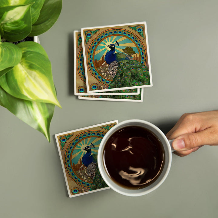 Peacock, Art Nouveau, Coasters Coasters Lantern Press 