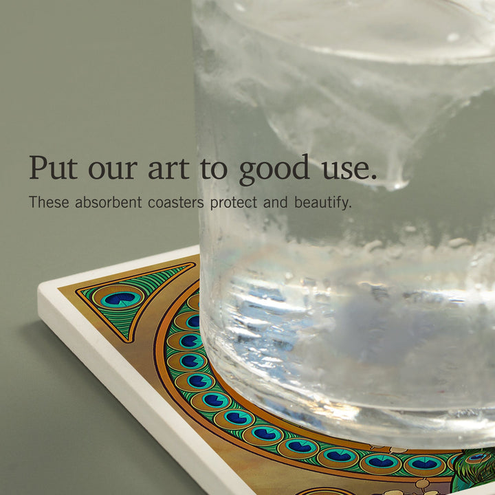Peacock, Art Nouveau, Coasters Coasters Lantern Press 