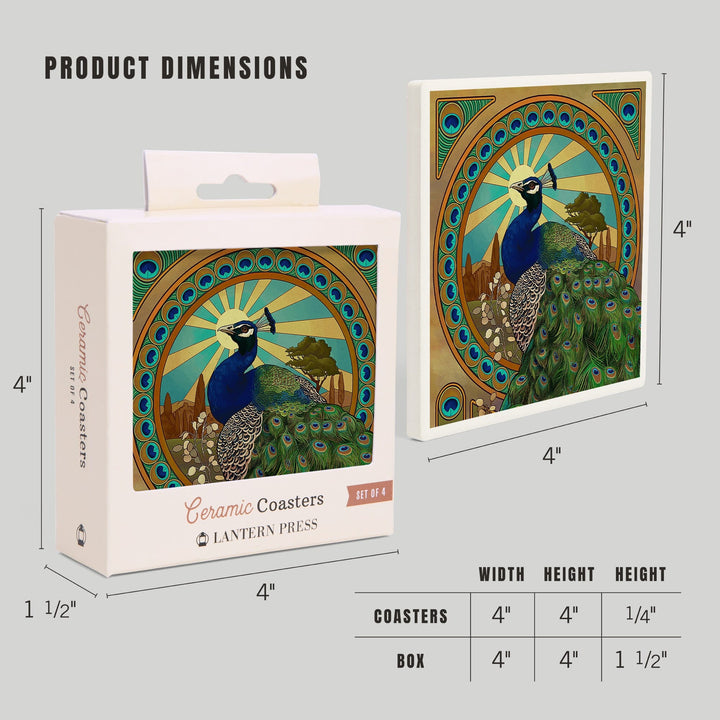 Peacock, Art Nouveau, Coasters Coasters Lantern Press 