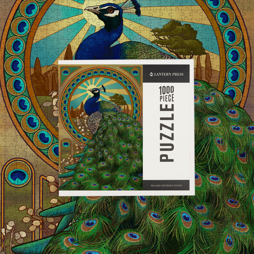 Peacock, Art Nouveau, Jigsaw Puzzle Puzzle Lantern Press 