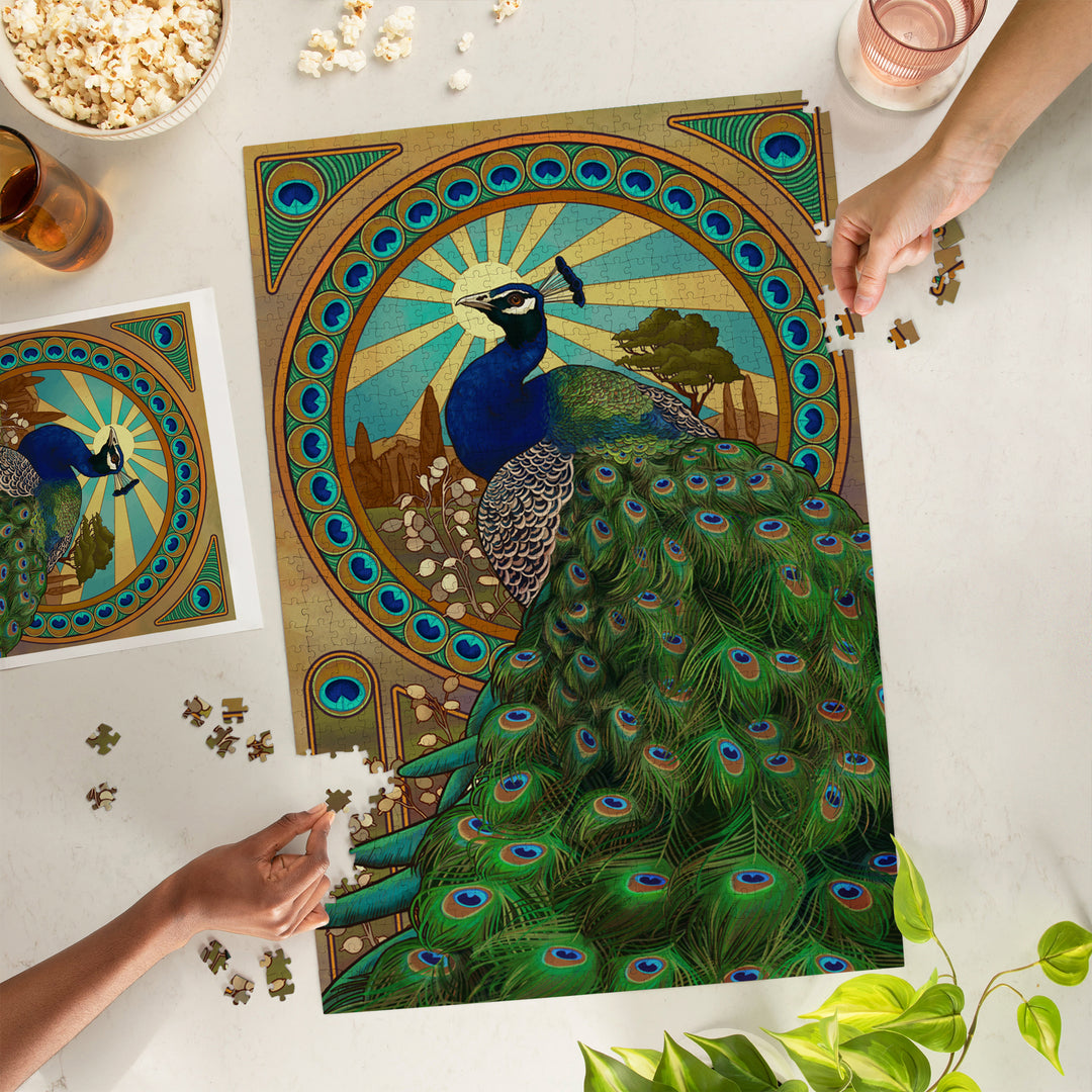Peacock, Art Nouveau, Jigsaw Puzzle Puzzle Lantern Press 