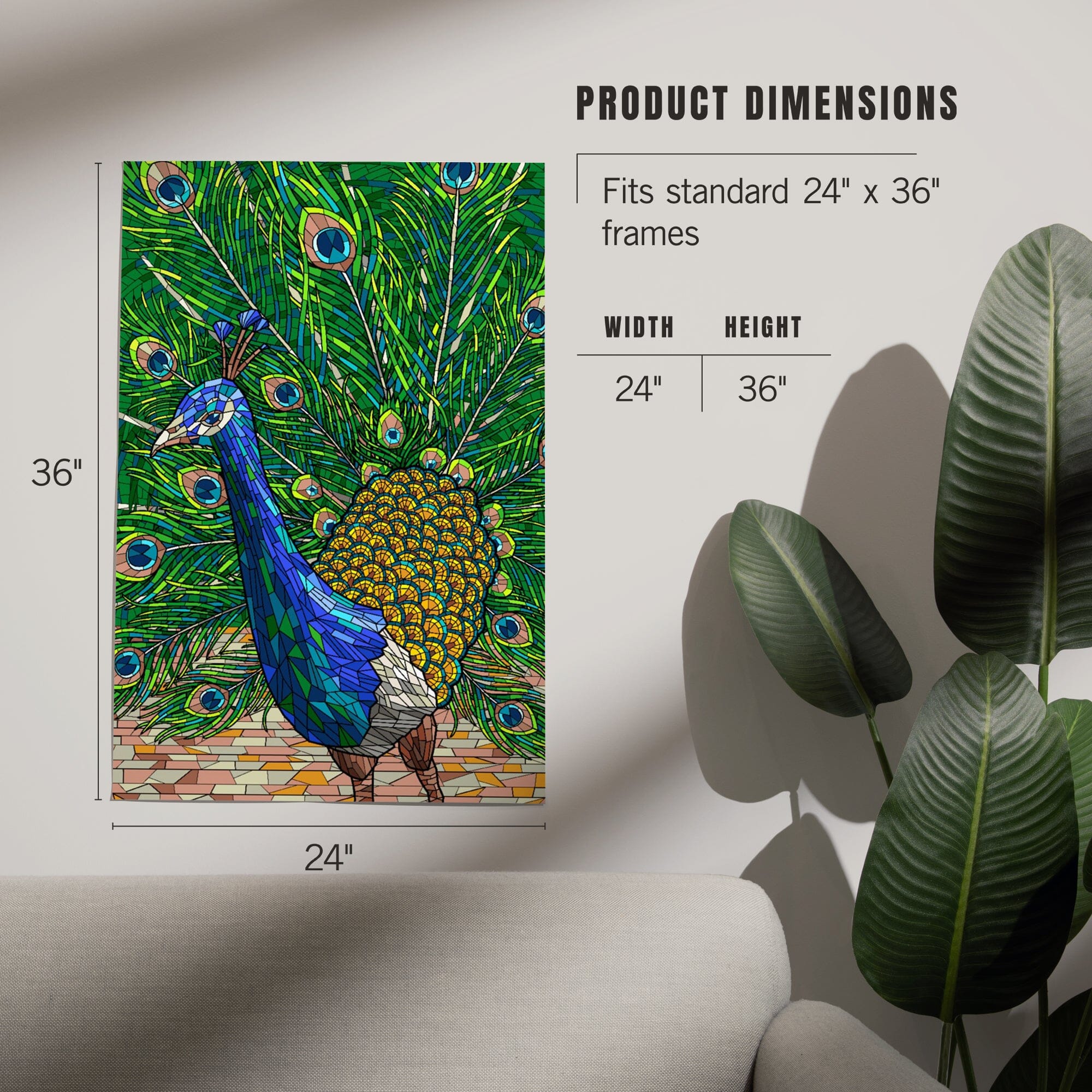 Peacock, Mosaic art prints, metal signs – Lantern Press