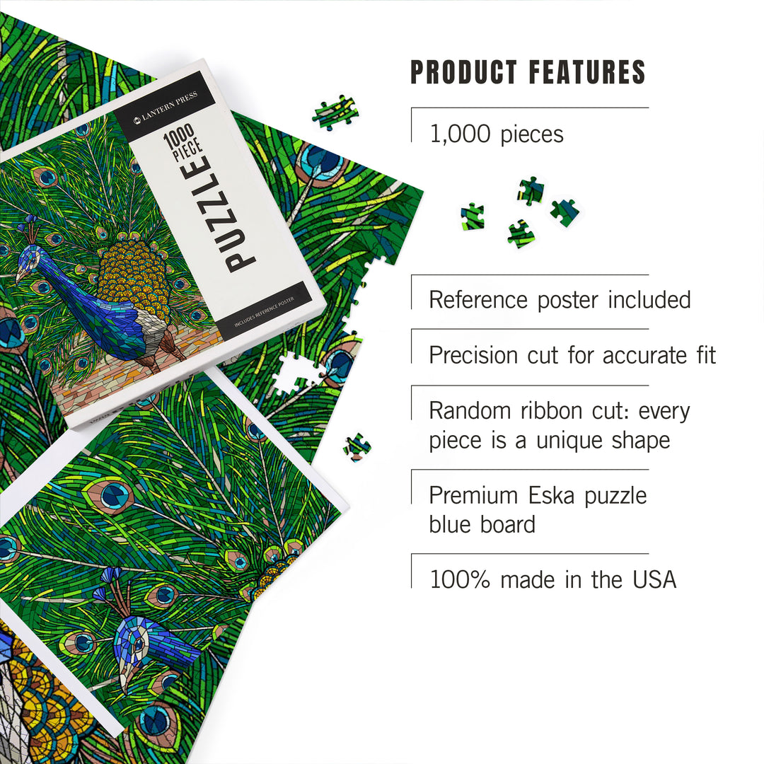 Peacock, Mosaic, Jigsaw Puzzle Puzzle Lantern Press 