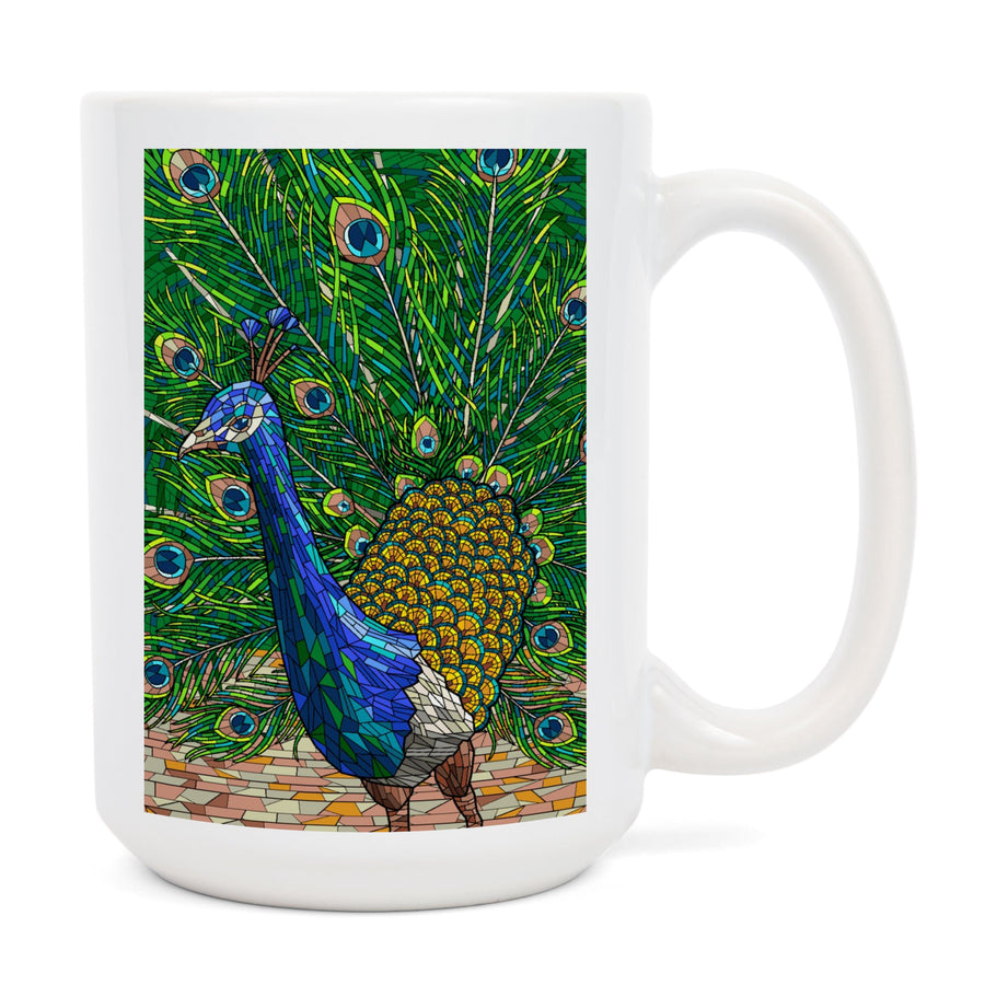 Peacock, Mosaic, Lantern Press Artwork, Ceramic Mug Mugs Lantern Press 