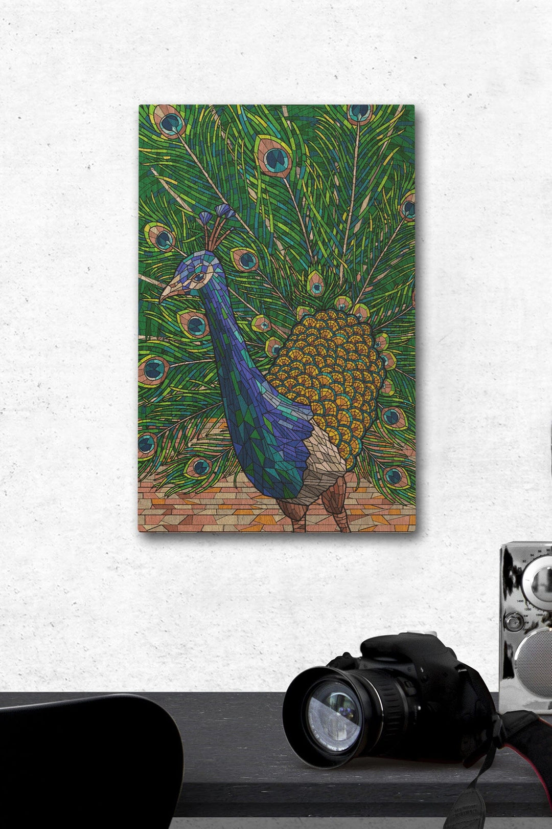 Peacock, Mosaic, Lantern Press Artwork, Wood Signs and Postcards Wood Lantern Press 12 x 18 Wood Gallery Print 