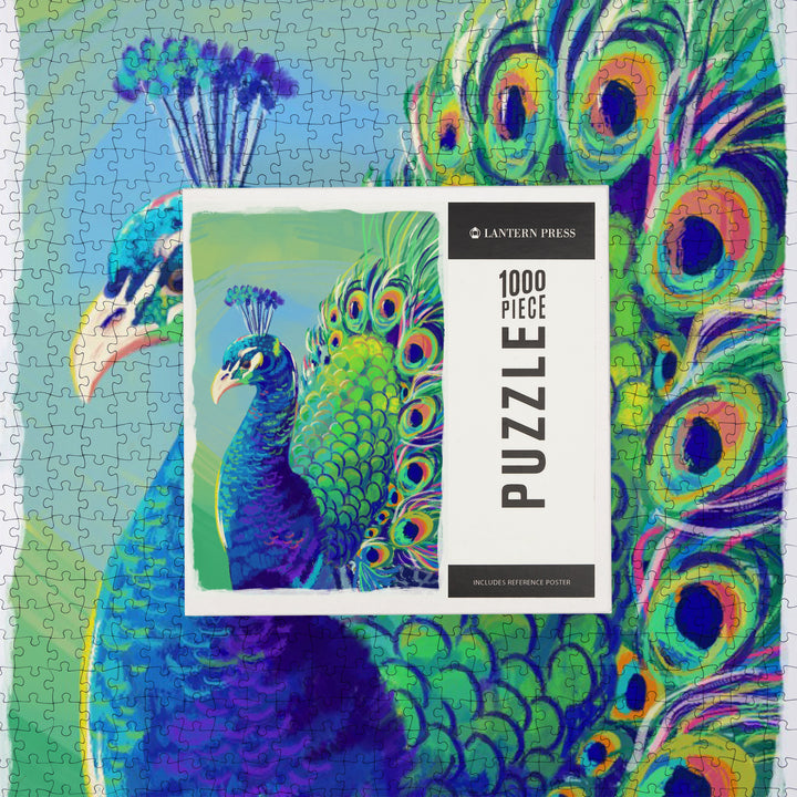Peacock, Vivid, Jigsaw Puzzle Puzzle Lantern Press 