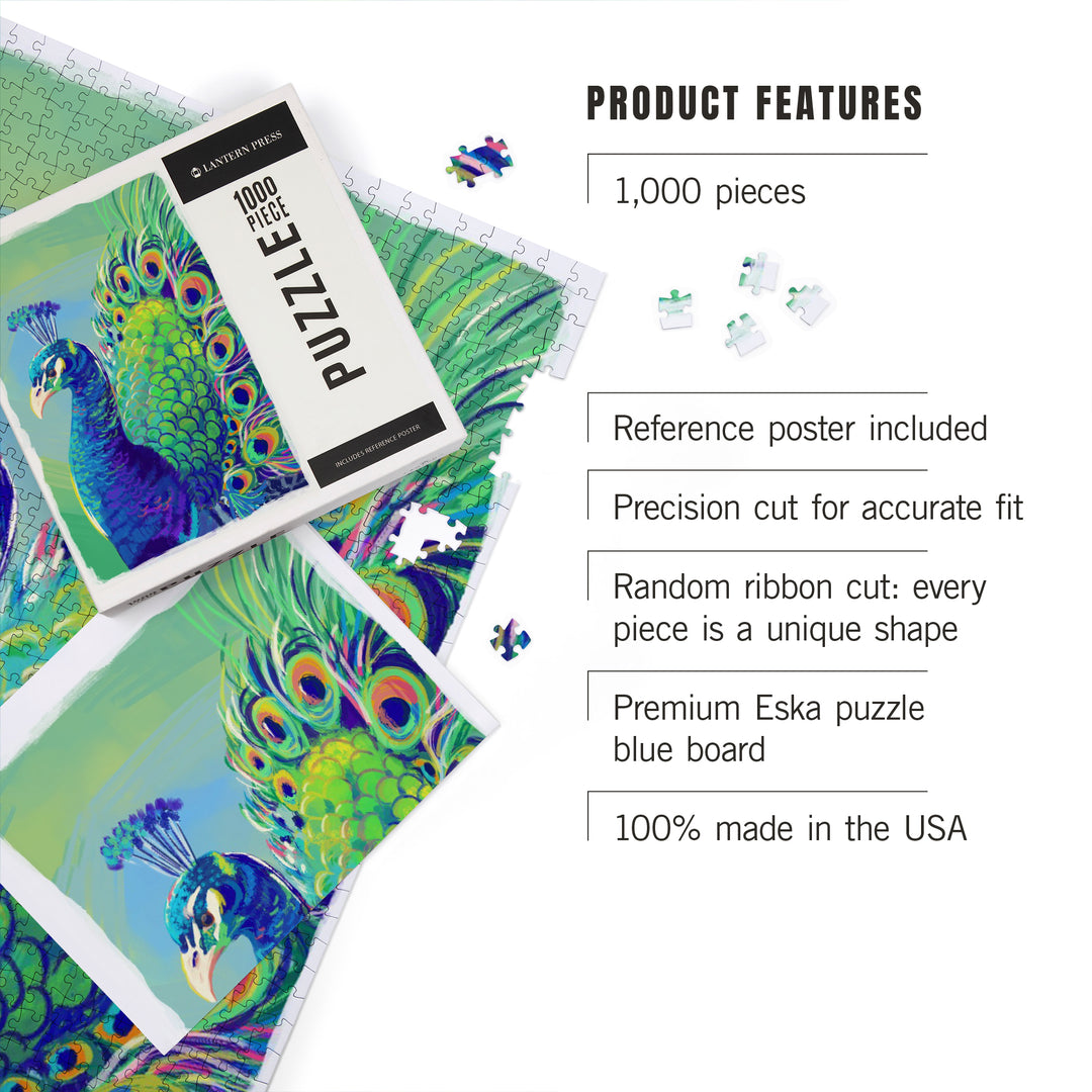 Peacock, Vivid, Jigsaw Puzzle Puzzle Lantern Press 