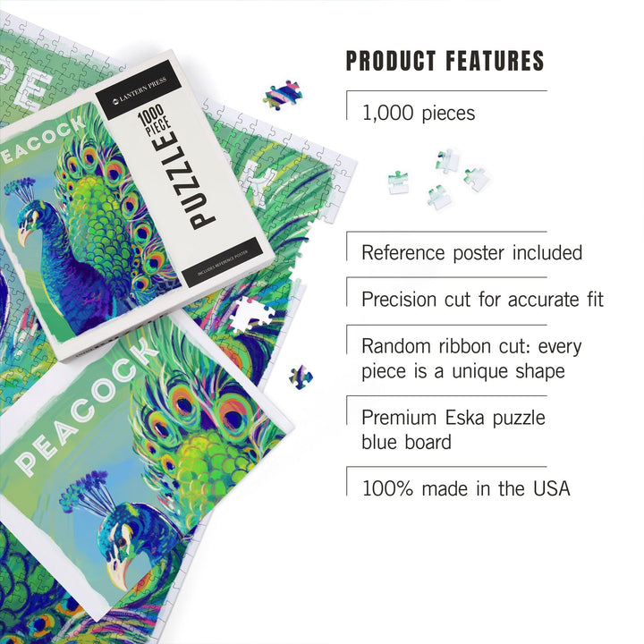 Peacock, Vivid Series, Jigsaw Puzzle Puzzle Lantern Press 
