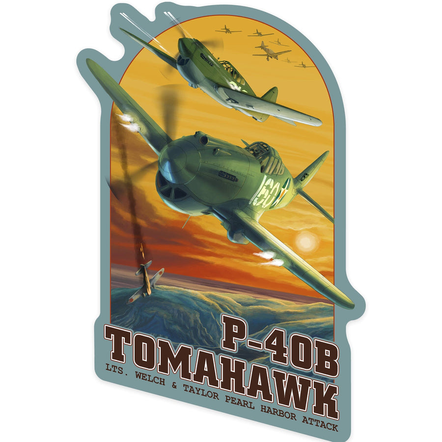 Pearl Harbor, Hawaii, P-40B Tomahawks, Contour, Vinyl Sticker Sticker Lantern Press 