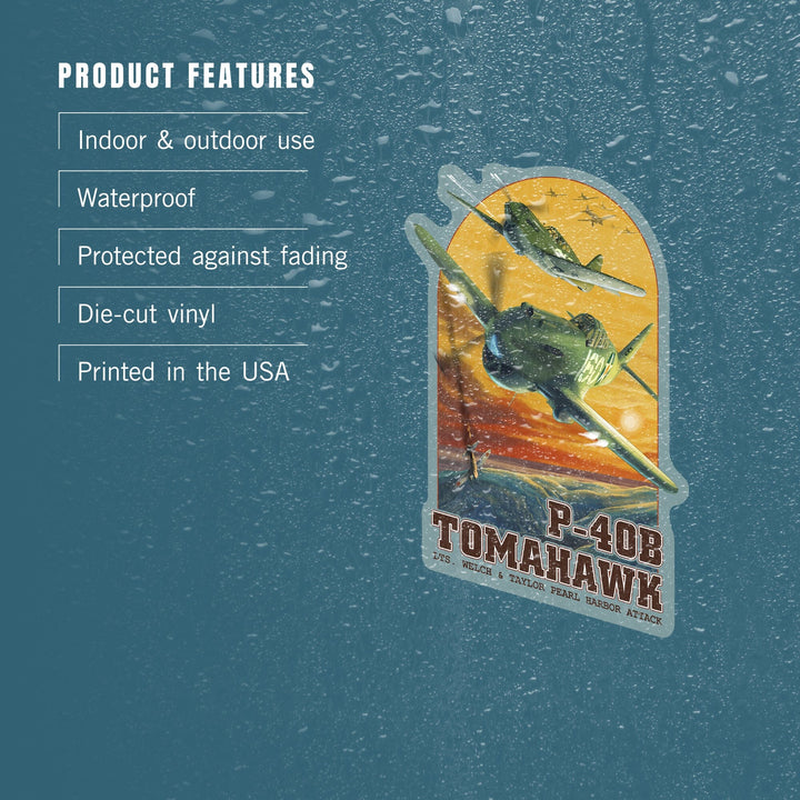 Pearl Harbor, Hawaii, P-40B Tomahawks, Contour, Vinyl Sticker Sticker Lantern Press 