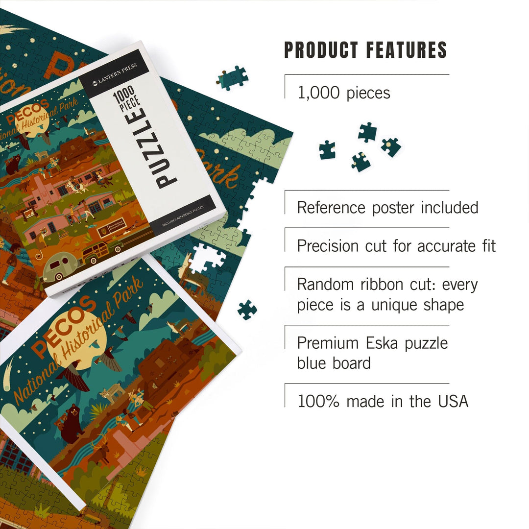 Pecos National Historic Park, New Mexico, Night Scene, Geometric, Jigsaw Puzzle Puzzle Lantern Press 