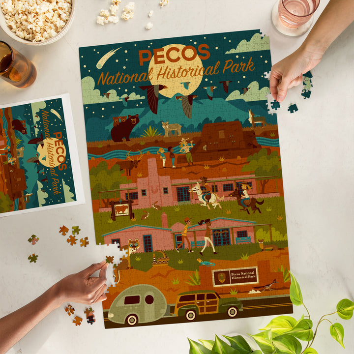 Pecos National Historic Park, New Mexico, Night Scene, Geometric, Jigsaw Puzzle Puzzle Lantern Press 