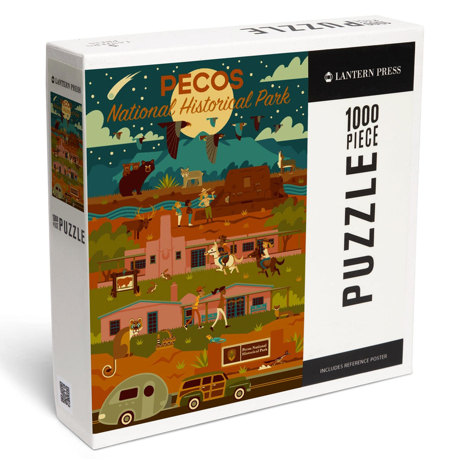 Pecos National Historic Park, New Mexico, Night Scene, Geometric, Jigsaw Puzzle Puzzle Lantern Press 