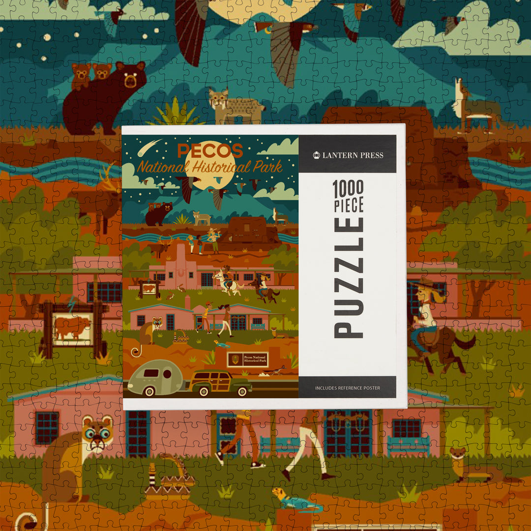 Pecos National Historic Park, New Mexico, Night Scene, Geometric, Jigsaw Puzzle Puzzle Lantern Press 