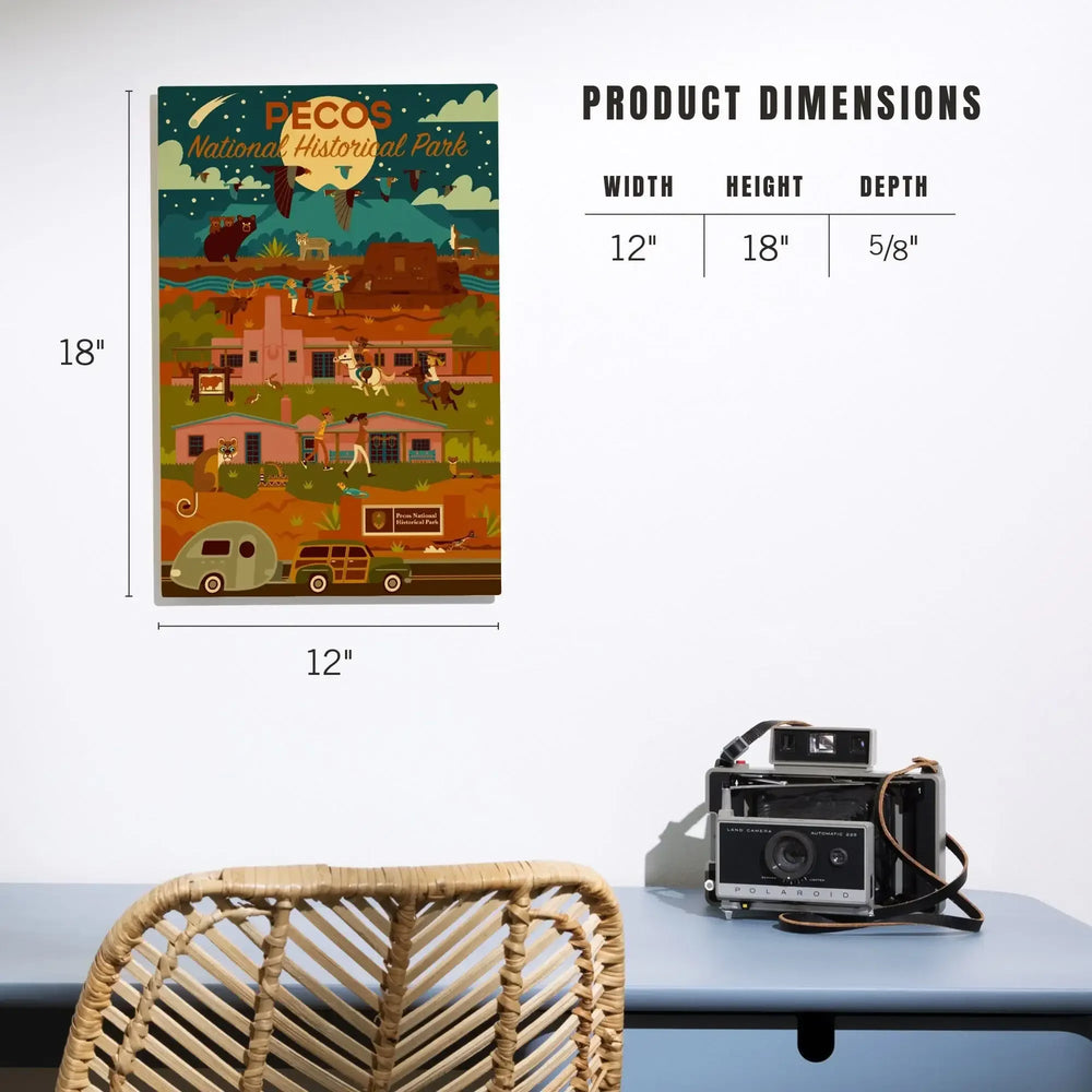 Pecos National Historic Park, New Mexico, Night Scene, Geometric, Lantern Press Artwork, Wood Signs and Postcards Wood Lantern Press 