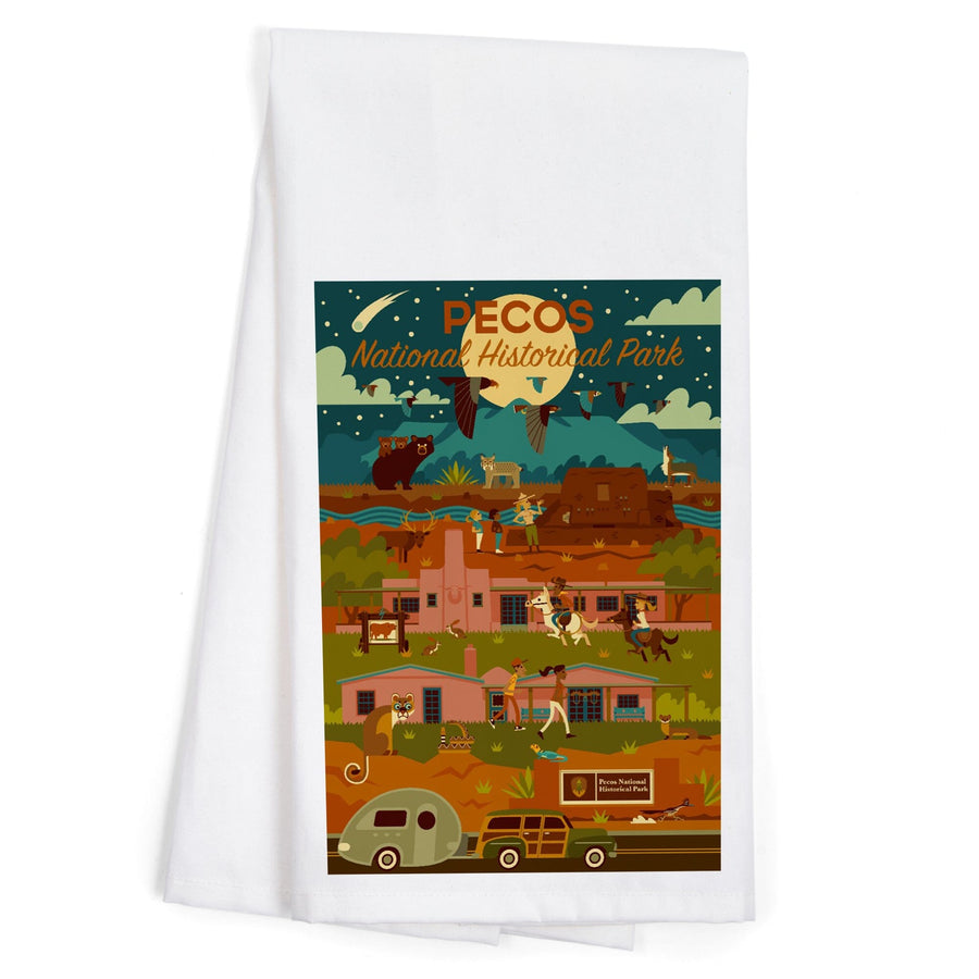 Pecos National Historic Park, New Mexico, Night Scene, Geometric, Organic Cotton Kitchen Tea Towels Kitchen Lantern Press 
