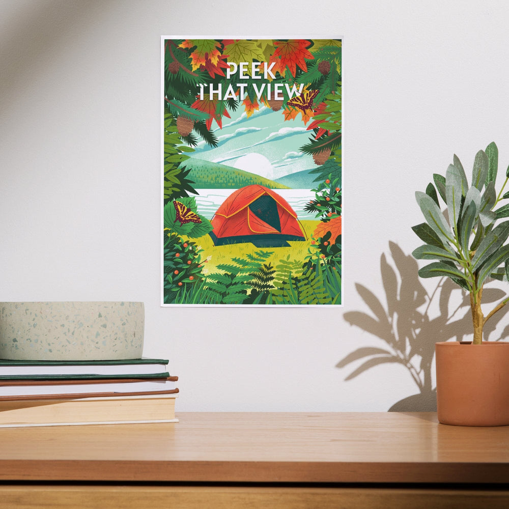 Peek That View, Tent Camping, Fall Colors, Art & Giclee Prints Art Lantern Press 