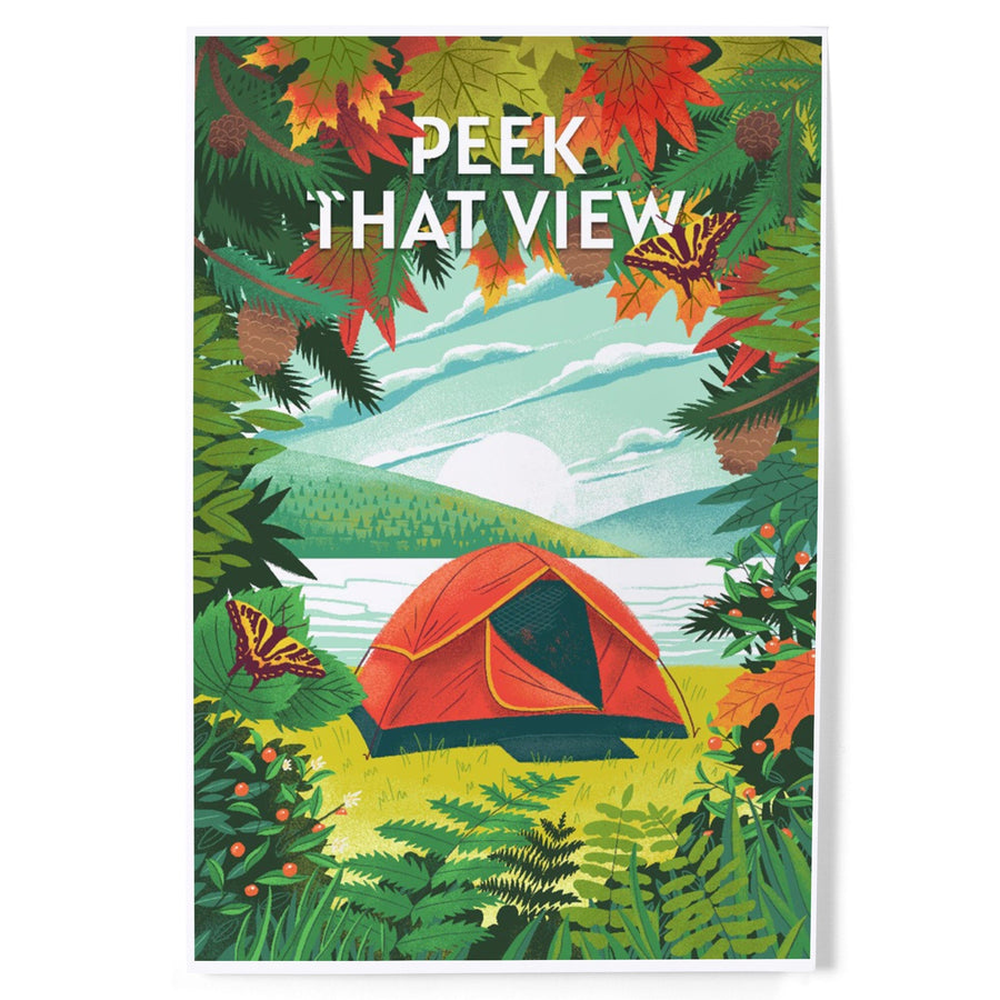 Peek That View, Tent Camping, Fall Colors, Art & Giclee Prints Art Lantern Press 