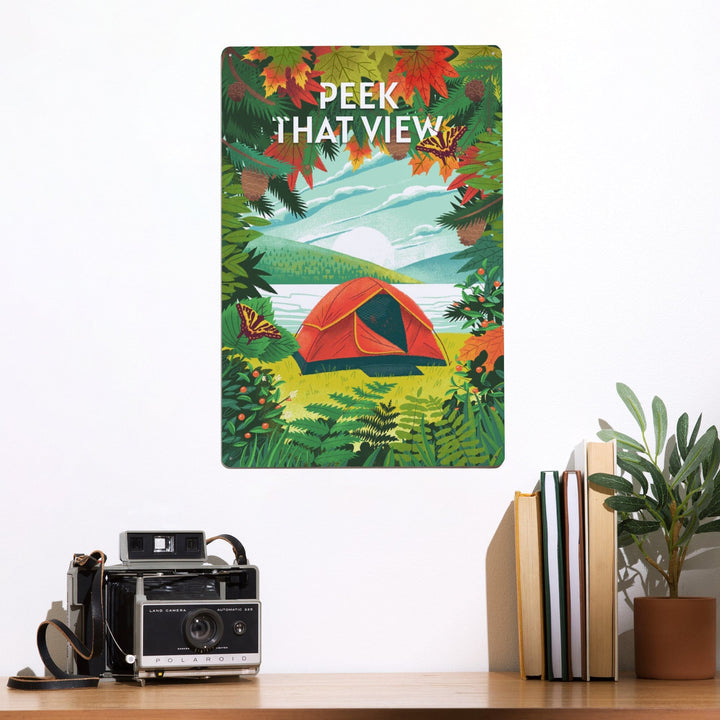 Peek That View, Tent Camping, Fall Colors, Metal Signs Metal Lantern Press 