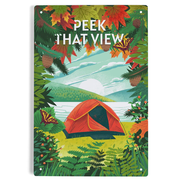 Peek That View, Tent Camping, Fall Colors, Metal Signs Metal Lantern Press 