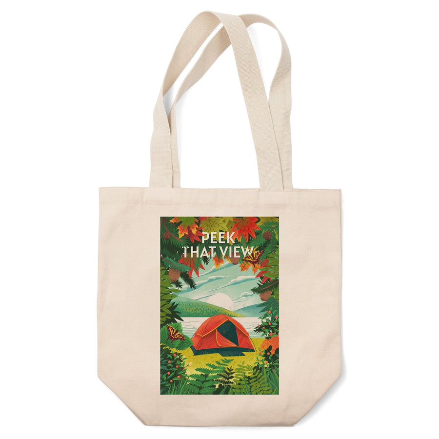 Peek That View, Tent Camping, Fall Colors, Tote Bag Totes Lantern Press 