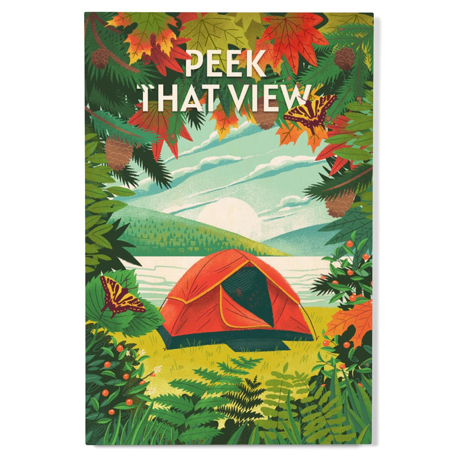 Peek That View, Tent Camping, Fall Colors, Wood Signs and Postcards Wood Lantern Press 