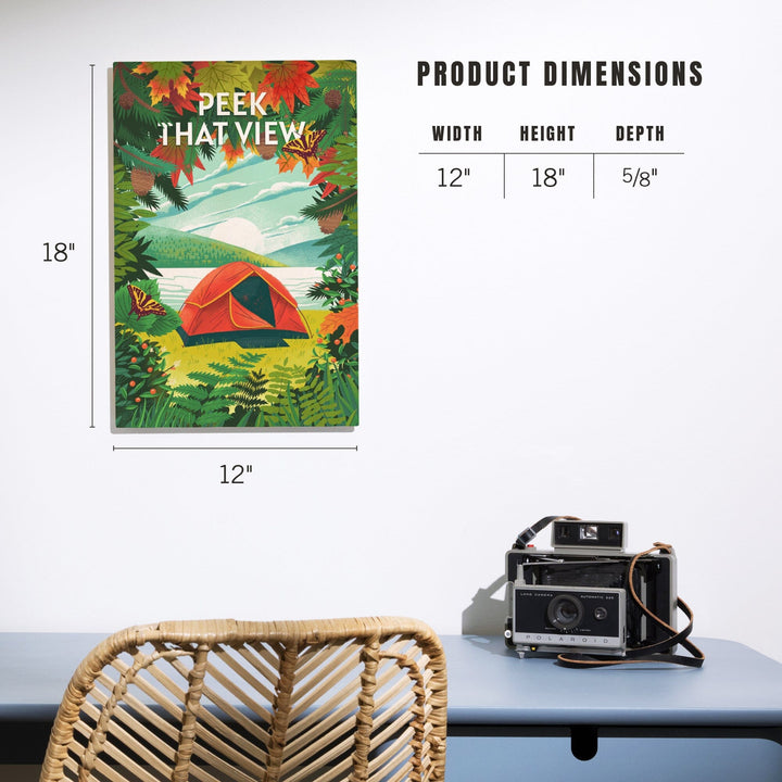 Peek That View, Tent Camping, Fall Colors, Wood Signs and Postcards Wood Lantern Press 