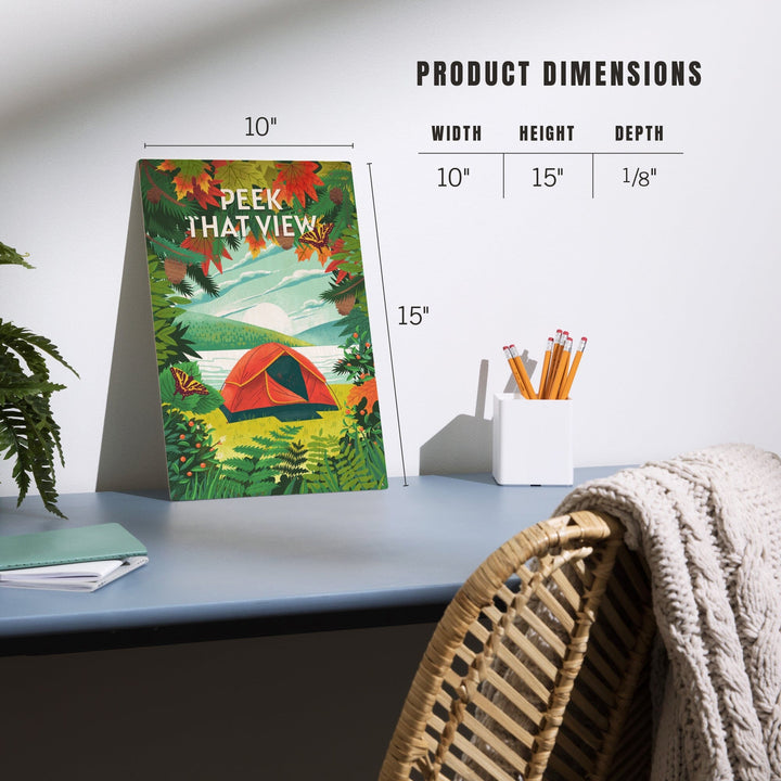 Peek That View, Tent Camping, Fall Colors, Wood Signs and Postcards Wood Lantern Press 