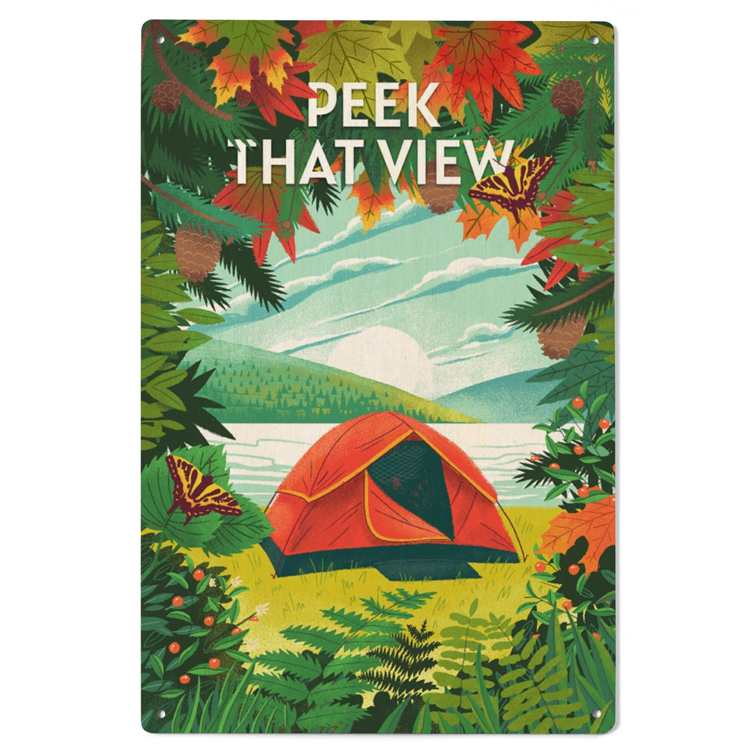 Peek That View, Tent Camping, Fall Colors, Wood Signs and Postcards Wood Lantern Press 