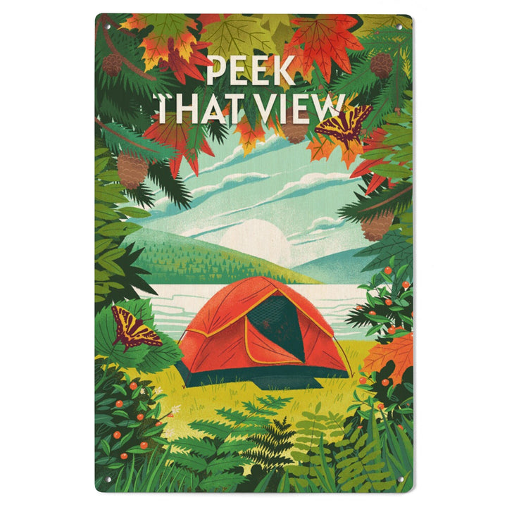 Peek That View, Tent Camping, Fall Colors, Wood Signs and Postcards Wood Lantern Press 