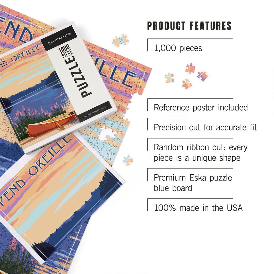 Pend Oreille, Idaho, Canoe and Lake, Jigsaw Puzzle Puzzle Lantern Press 