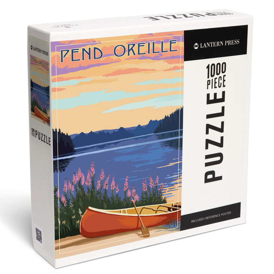Pend Oreille, Idaho, Canoe and Lake, Jigsaw Puzzle Puzzle Lantern Press 